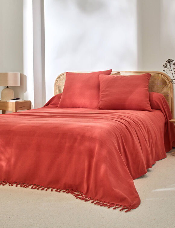 Plaid of sprei, effen katoen met artisanaal weefsel (terracotta) Plaid of sprei, effen katoen met artisanaal weefsel (terracotta)